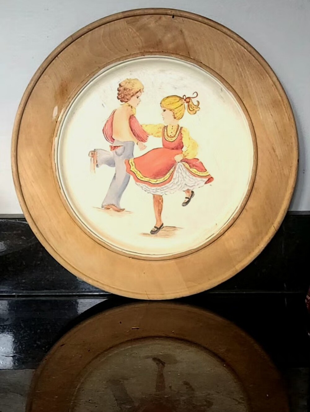 Vintage Hand-Painted German Folk Art Decorative Wood Platter / Wall Hanging
